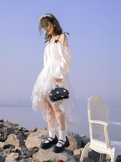 Daytoday Butterfly Lace Velvet Dress Inspired By Les Fleurs Du Mal V-Neck T-Shirt Long-Sleeve