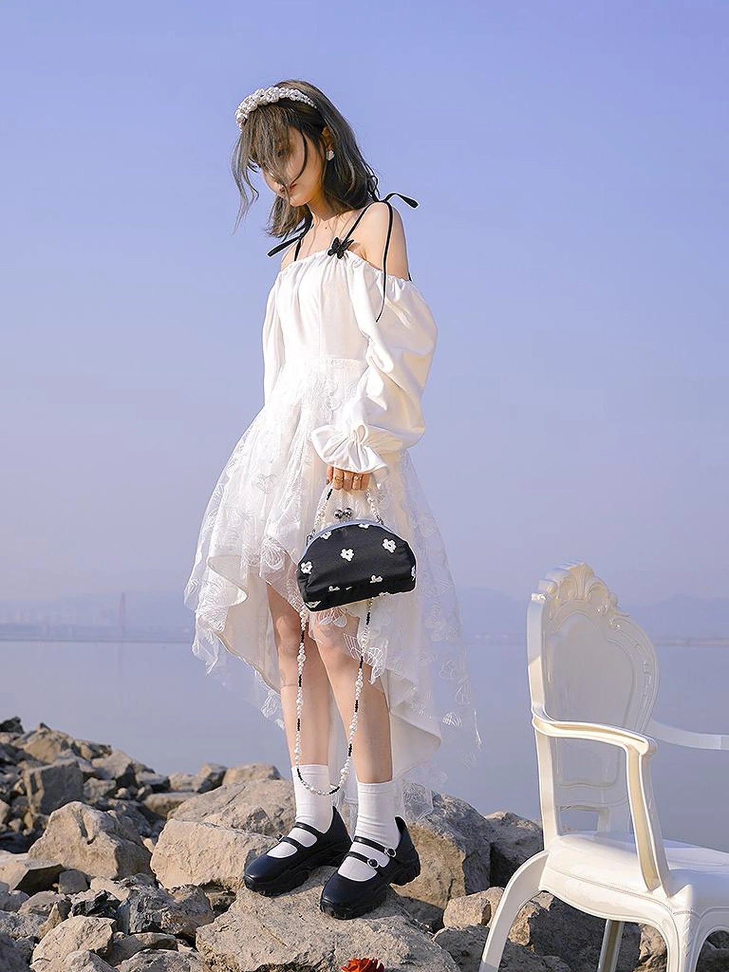 Butterfly Lace Velvet Dress Inspired By Les Fleurs Du Mal V-Neck T-Shirt Long-Sleeve