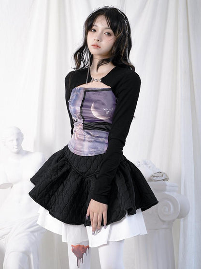 Daytoday Butterfly Moon Print Cropped Top With Metal Buttons