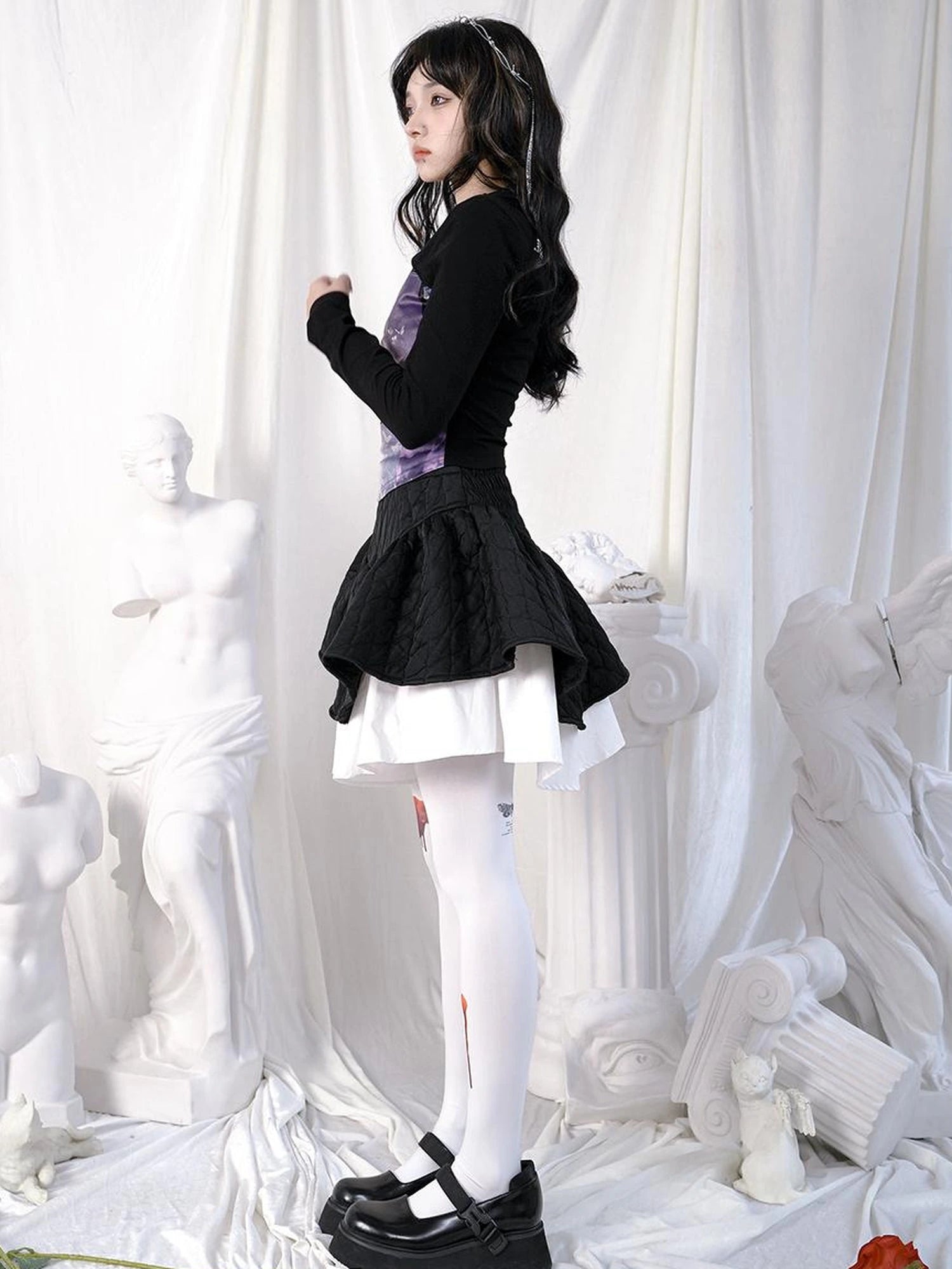 Butterfly Moon Print Cropped Top With Metal Buttons