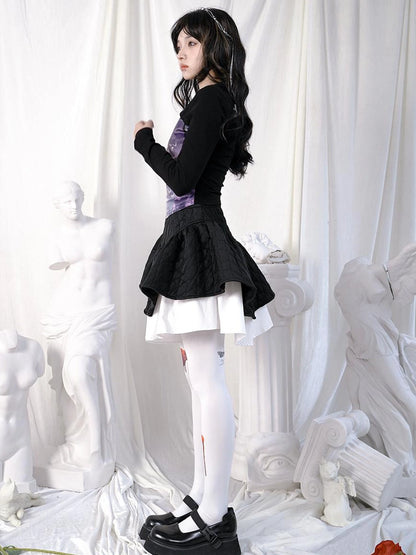 Butterfly Moon Print Cropped Top With Metal Buttons