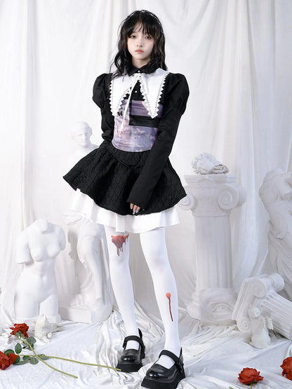 Butterfly Moon Print Cropped Top With Metal Buttons