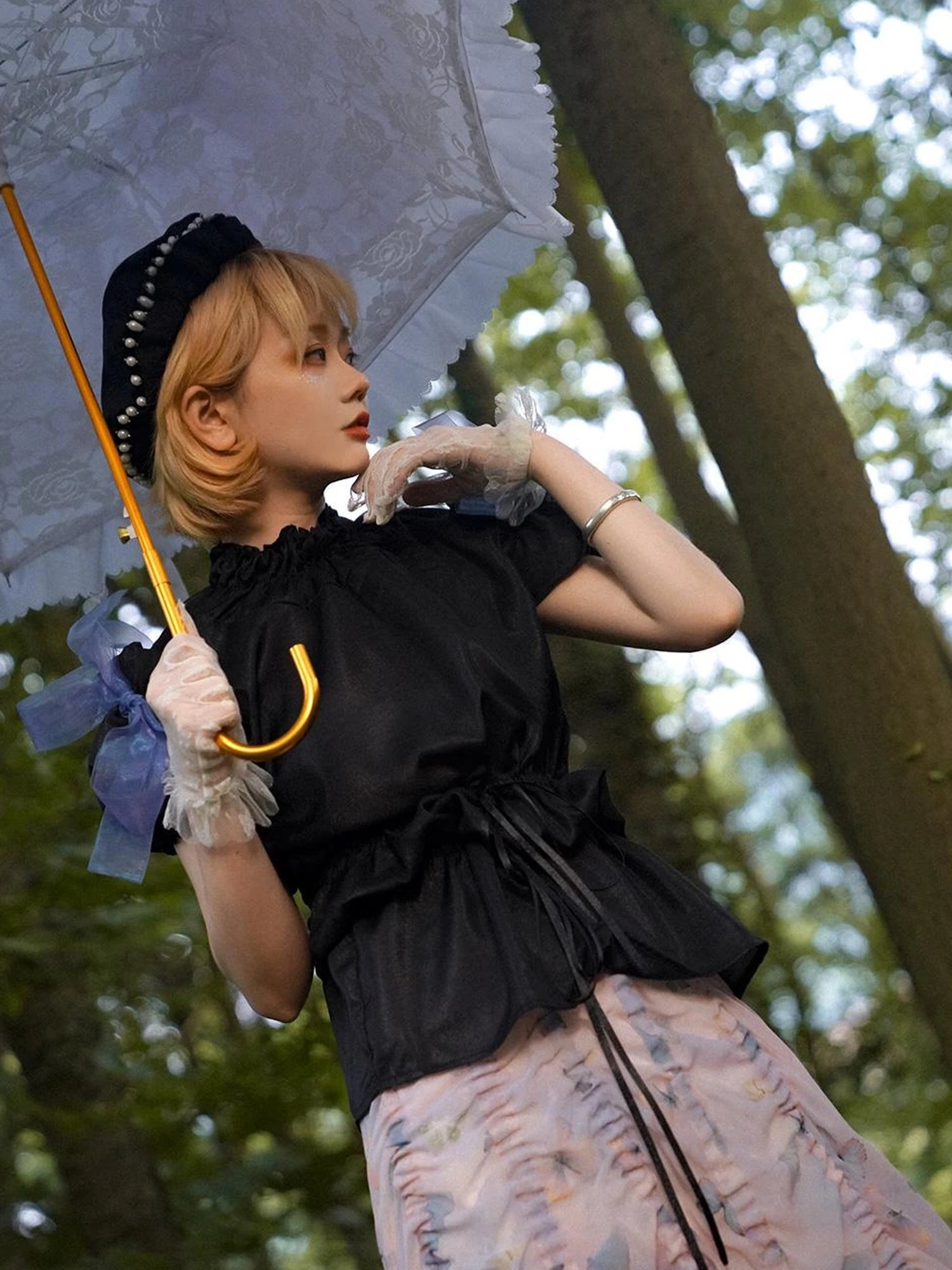 Butterfly Print Drawstring Skirt