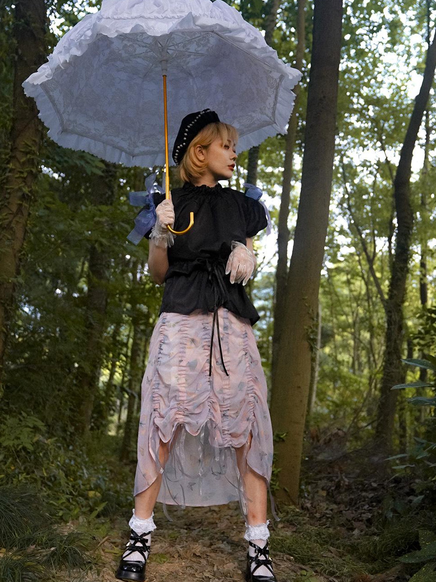 Daytoday Butterfly Print Drawstring Skirt