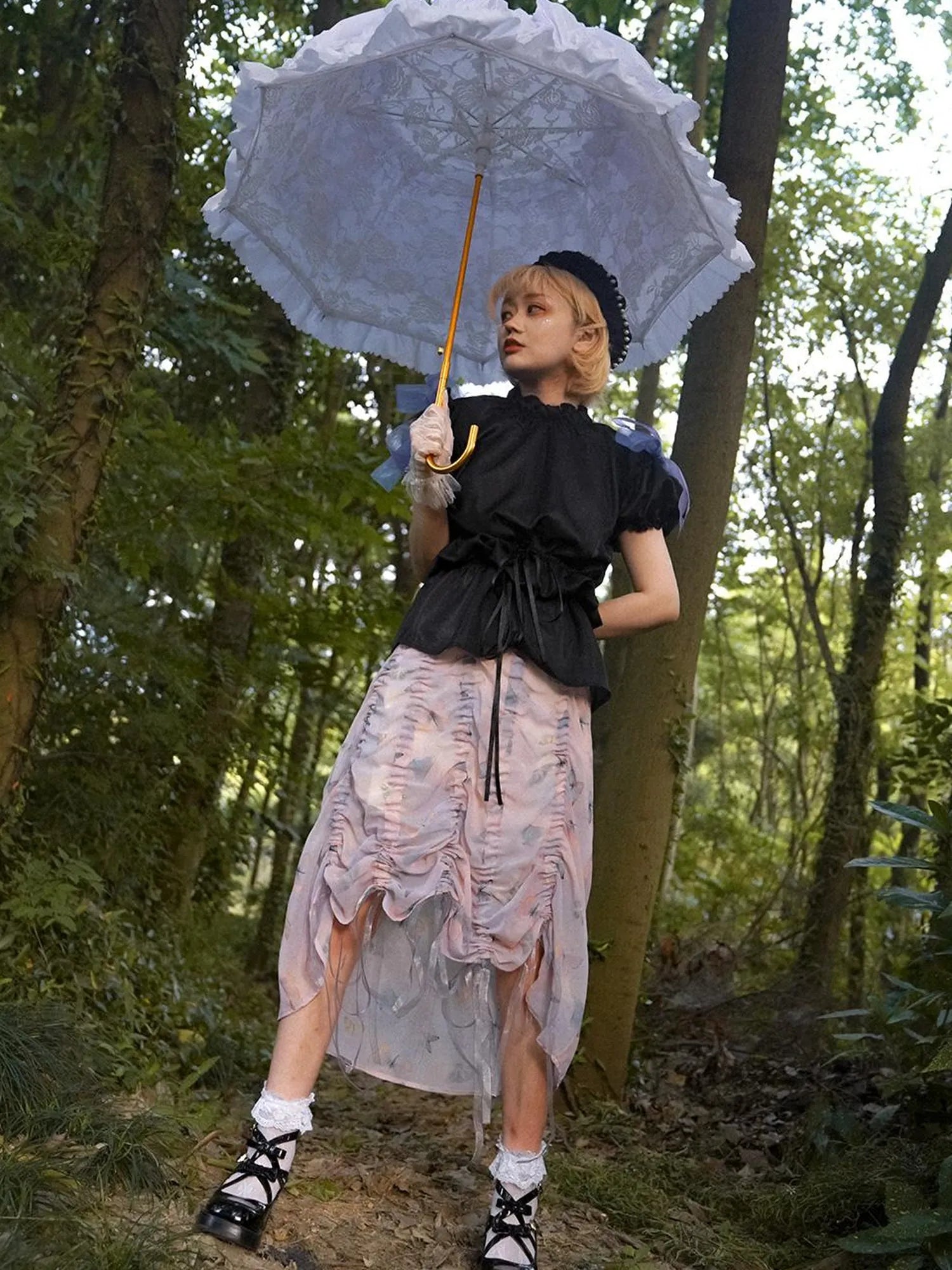 Butterfly Print Drawstring Skirt