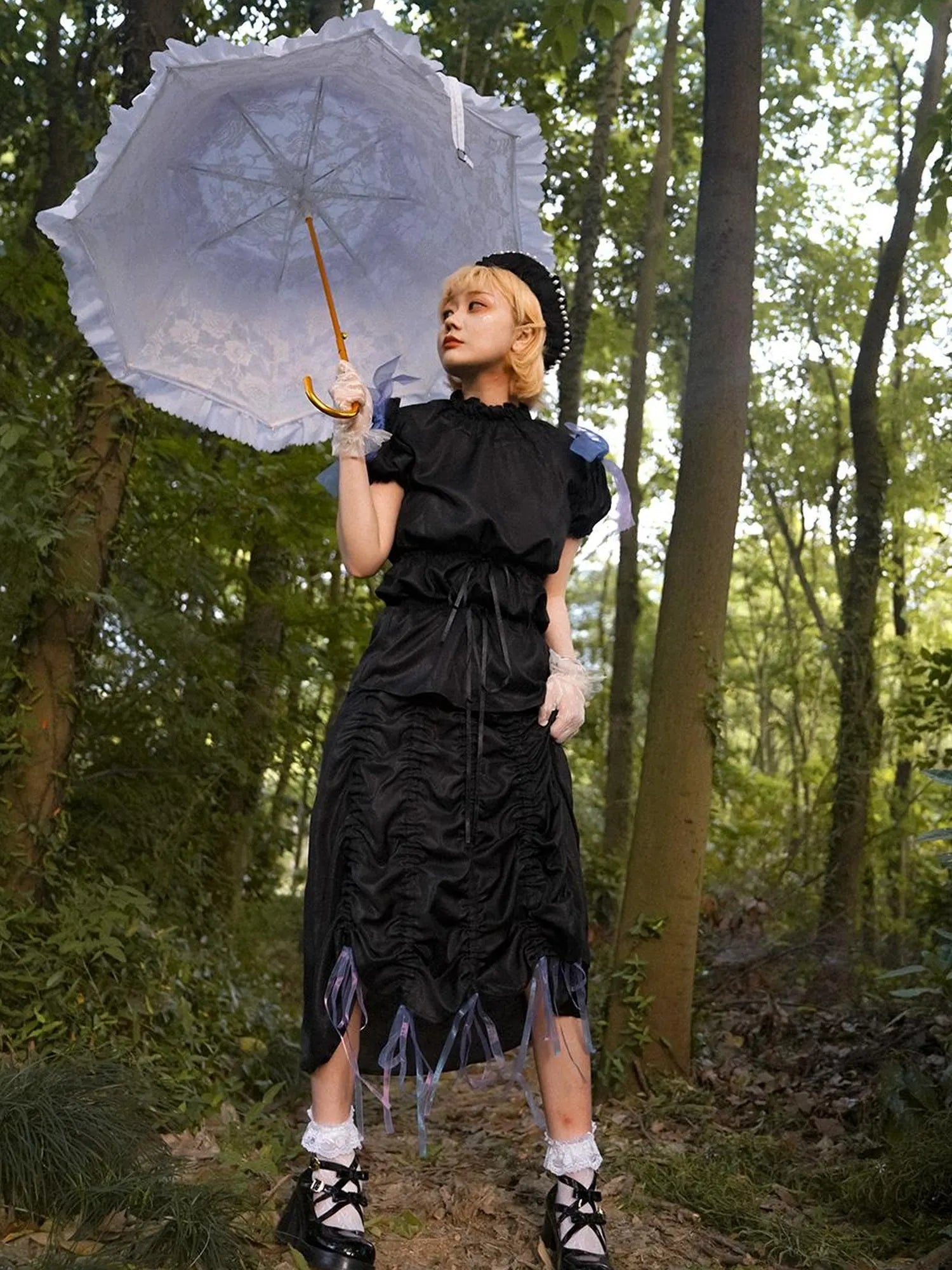 Butterfly Print Drawstring Skirt