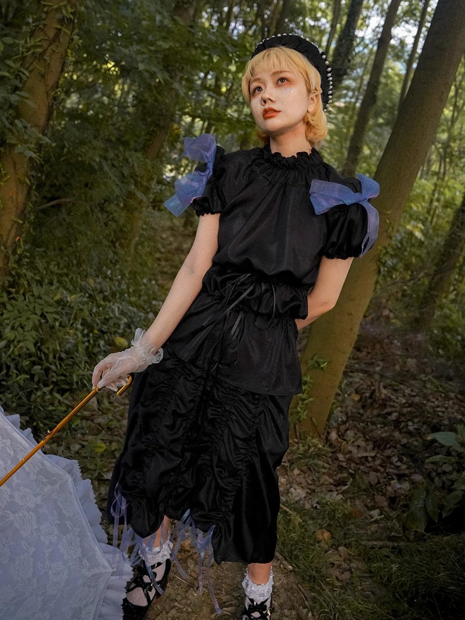 Butterfly Print Drawstring Skirt