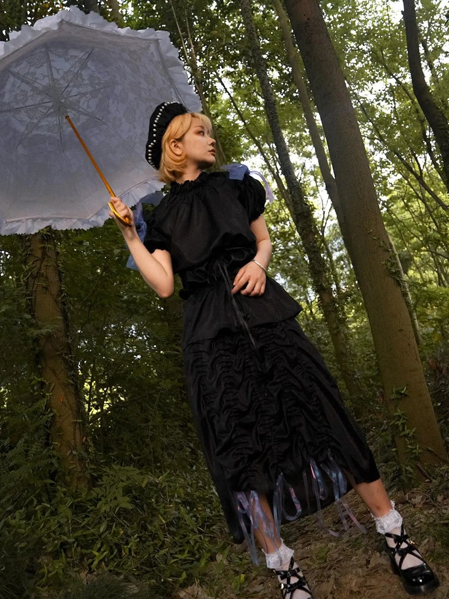 Butterfly Print Drawstring Skirt