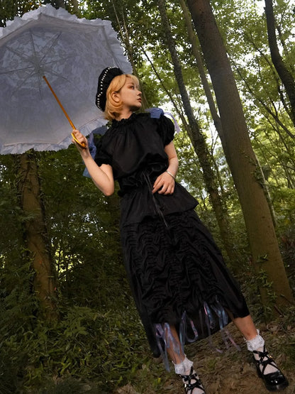 Butterfly Print Drawstring Skirt