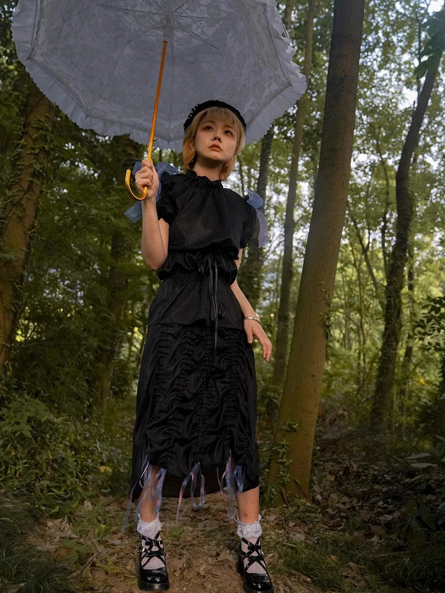 Butterfly Print Drawstring Skirt