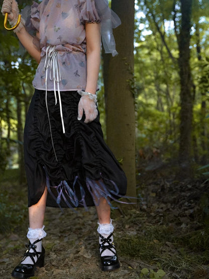 Butterfly Print Drawstring Skirt