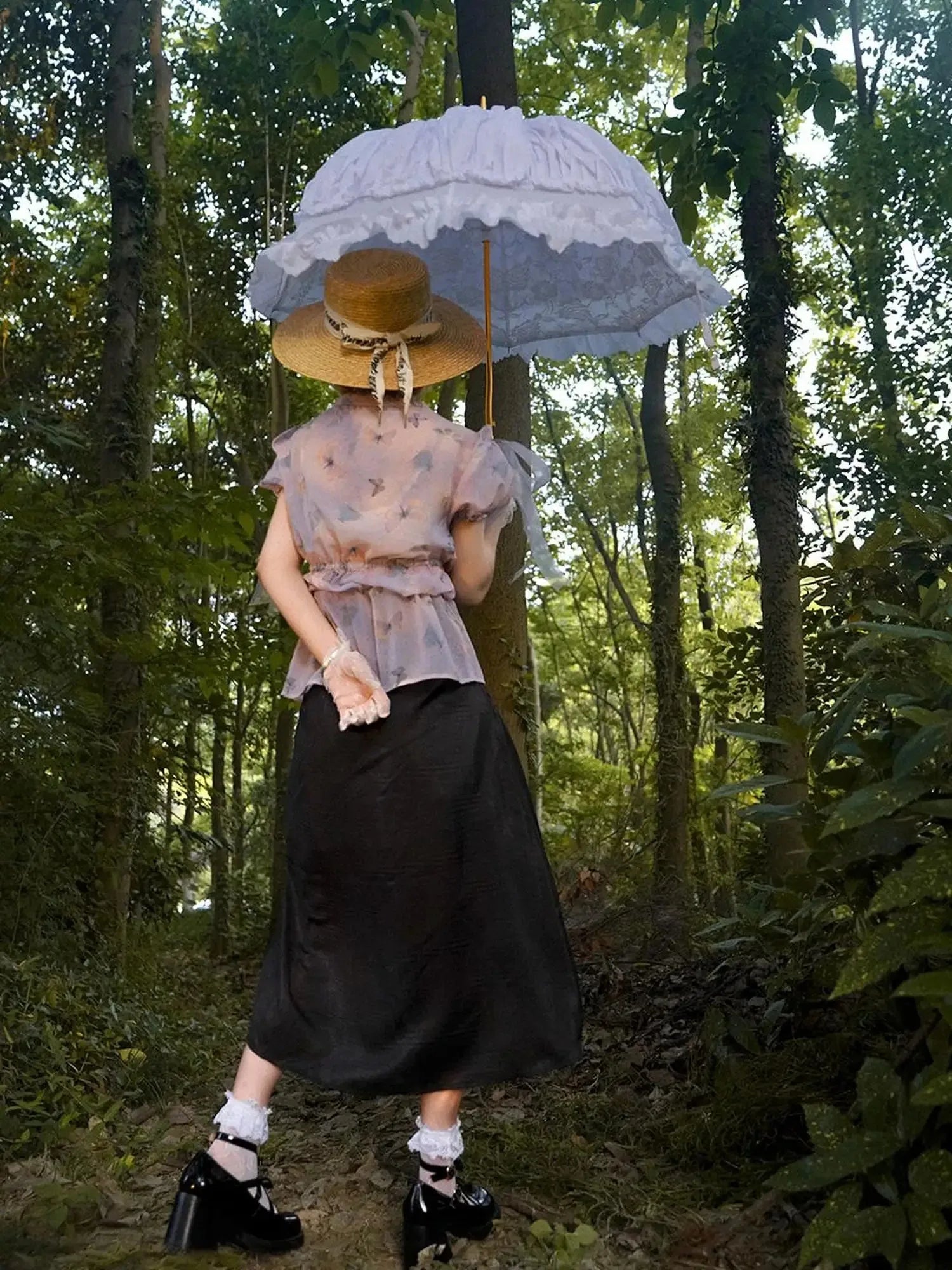 Butterfly Print Drawstring Skirt