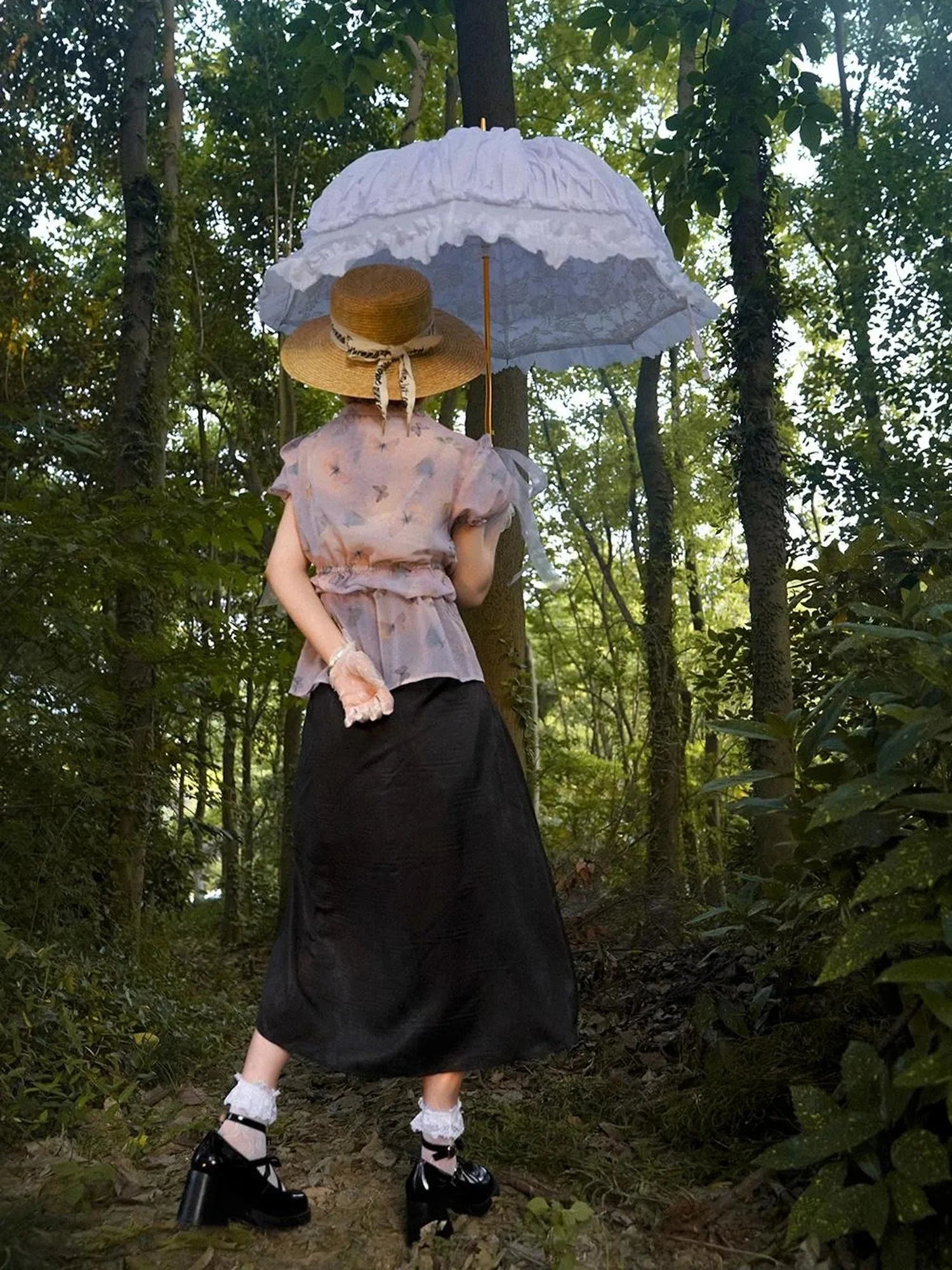 Butterfly Print Drawstring Skirt