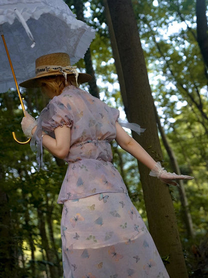 Butterfly Print Drawstring Skirt