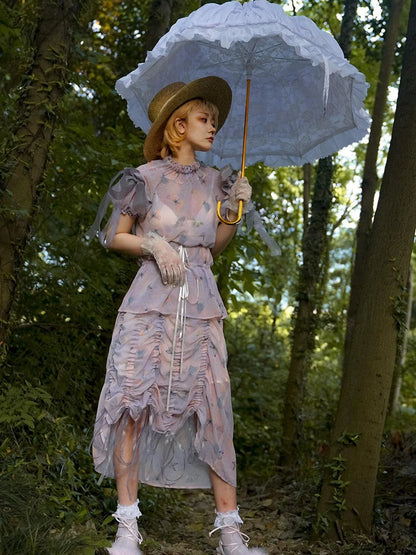 Butterfly Print Drawstring Skirt