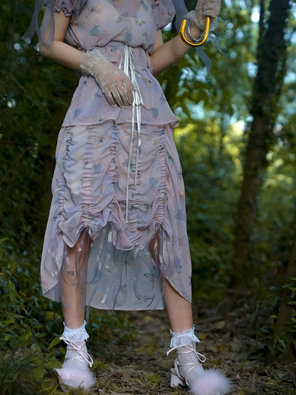 Butterfly Print Drawstring Skirt