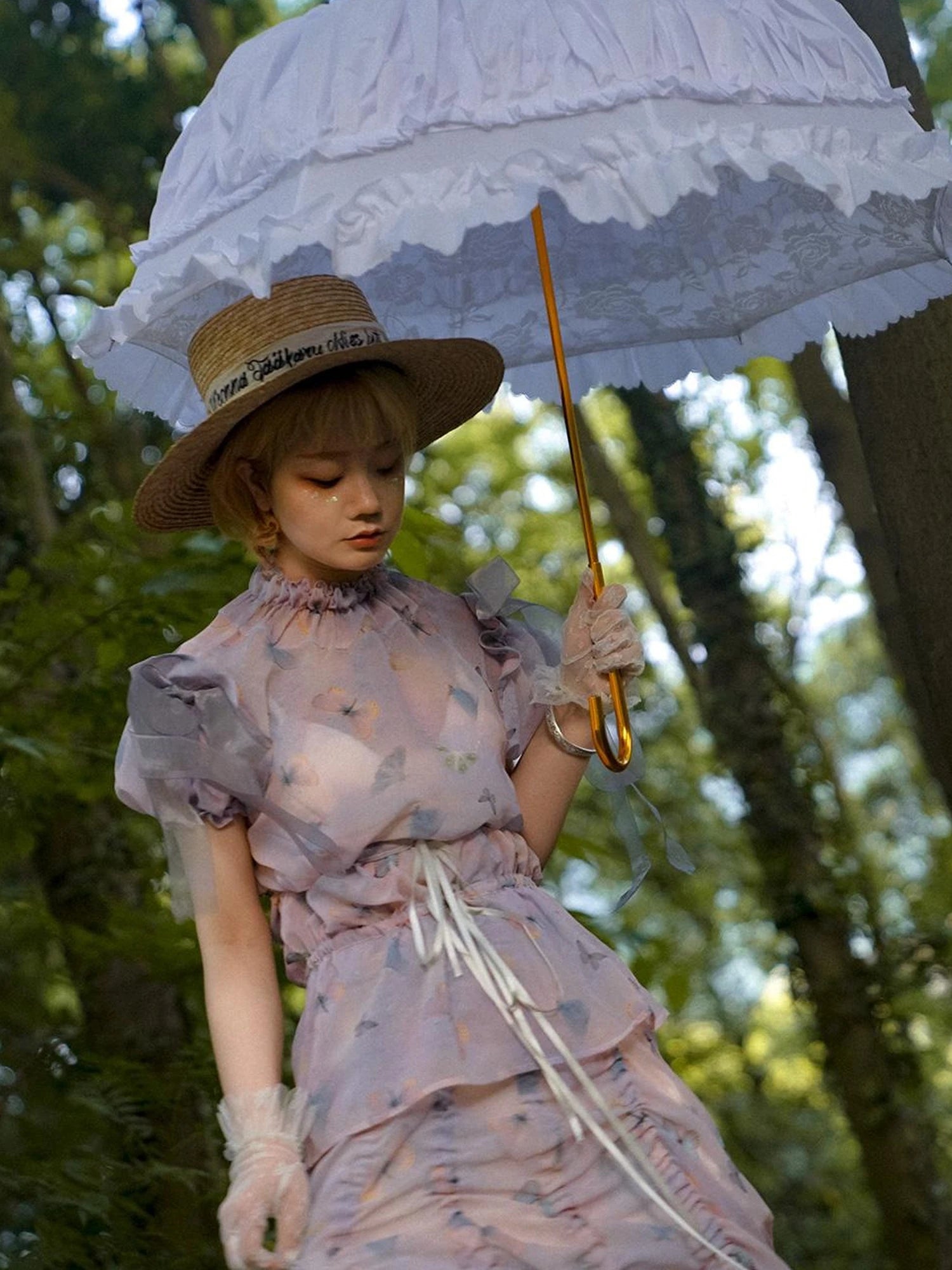 Butterfly Print Drawstring Skirt