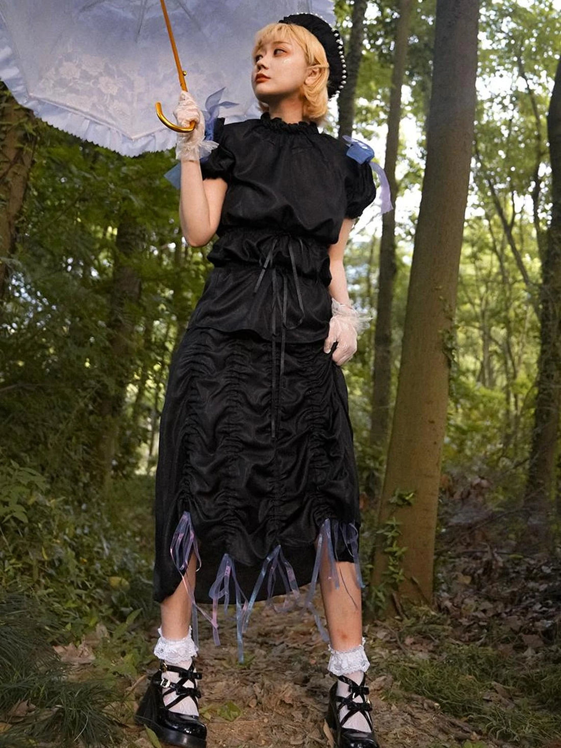 Butterfly Print Drawstring Skirt