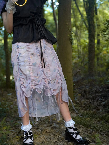 Butterfly Print Drawstring Skirt