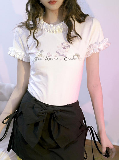 Daytoday Butterfly Print Embroidered T Shirt With Lace Trim