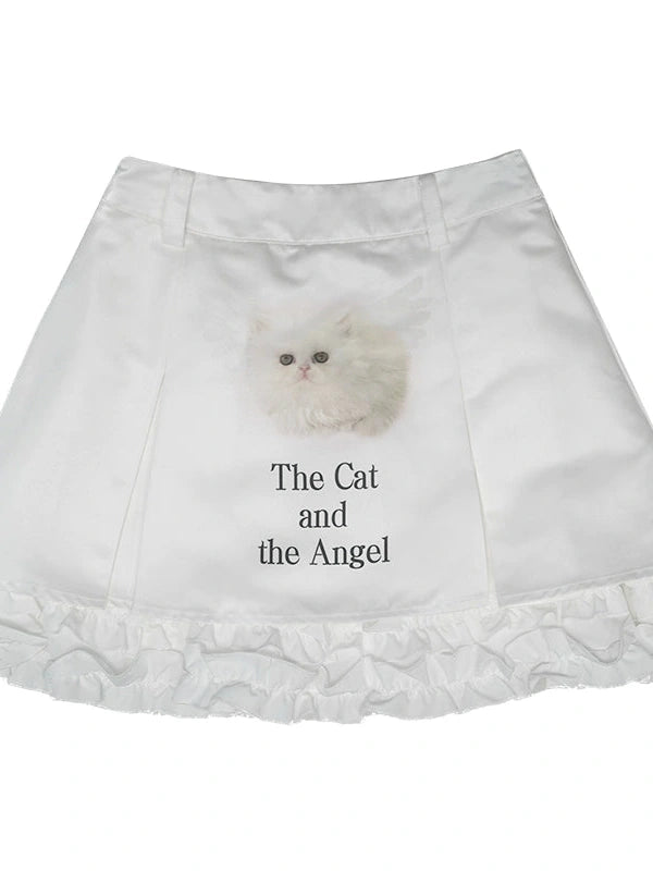 Cat Angel Lace Ruffle Pleated Skirt