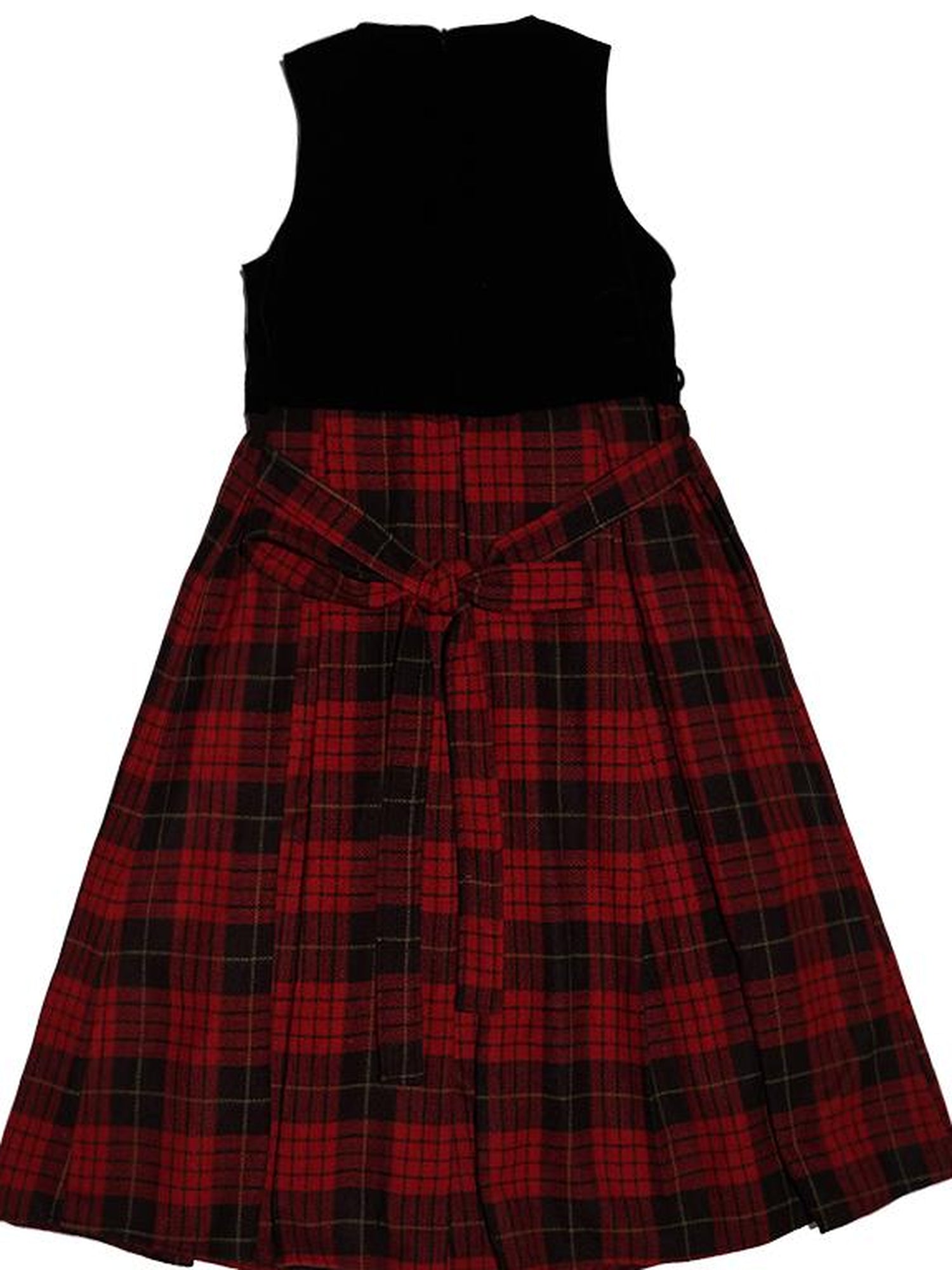 Daytoday Christmas Plaid Velvet Vintage Vest Dress V-neck Long-Sleeve