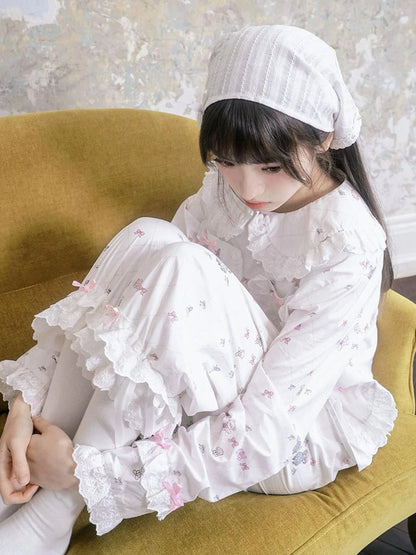 Cotton Bow Print Mid Length Sleep Pants