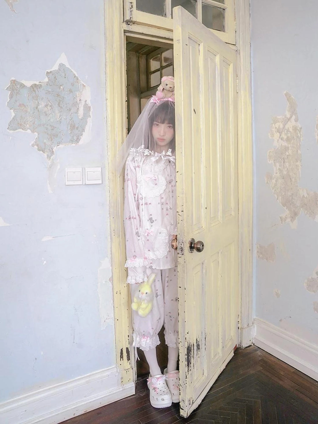 Cotton Bow Print Mid Length Sleep Pants