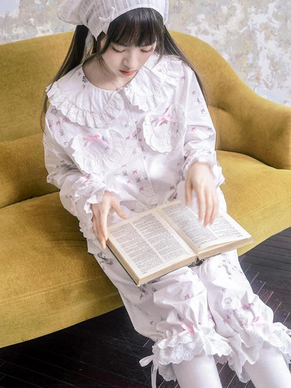 Cotton Bow Print Mid Length Sleep Pants