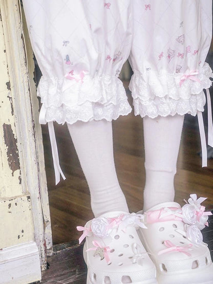 Cotton Bow Print Mid Length Sleep Pants