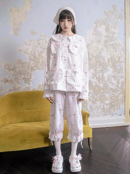 Cotton Bow Print Mid Length Sleep Pants