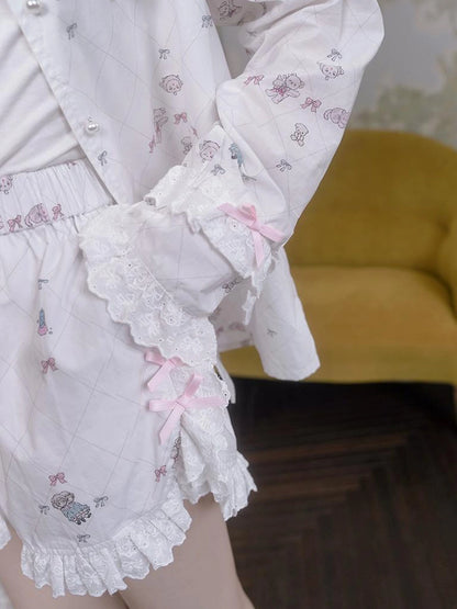 Cotton Bow Print Sleep Shorts