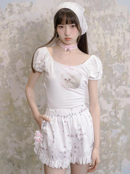 Cotton Bow Print Sleep Shorts