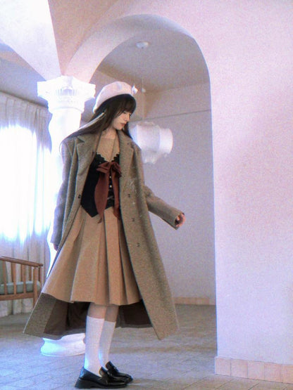 Cotton Sailor Bow Ruffle Hem Long Sleeve Dress