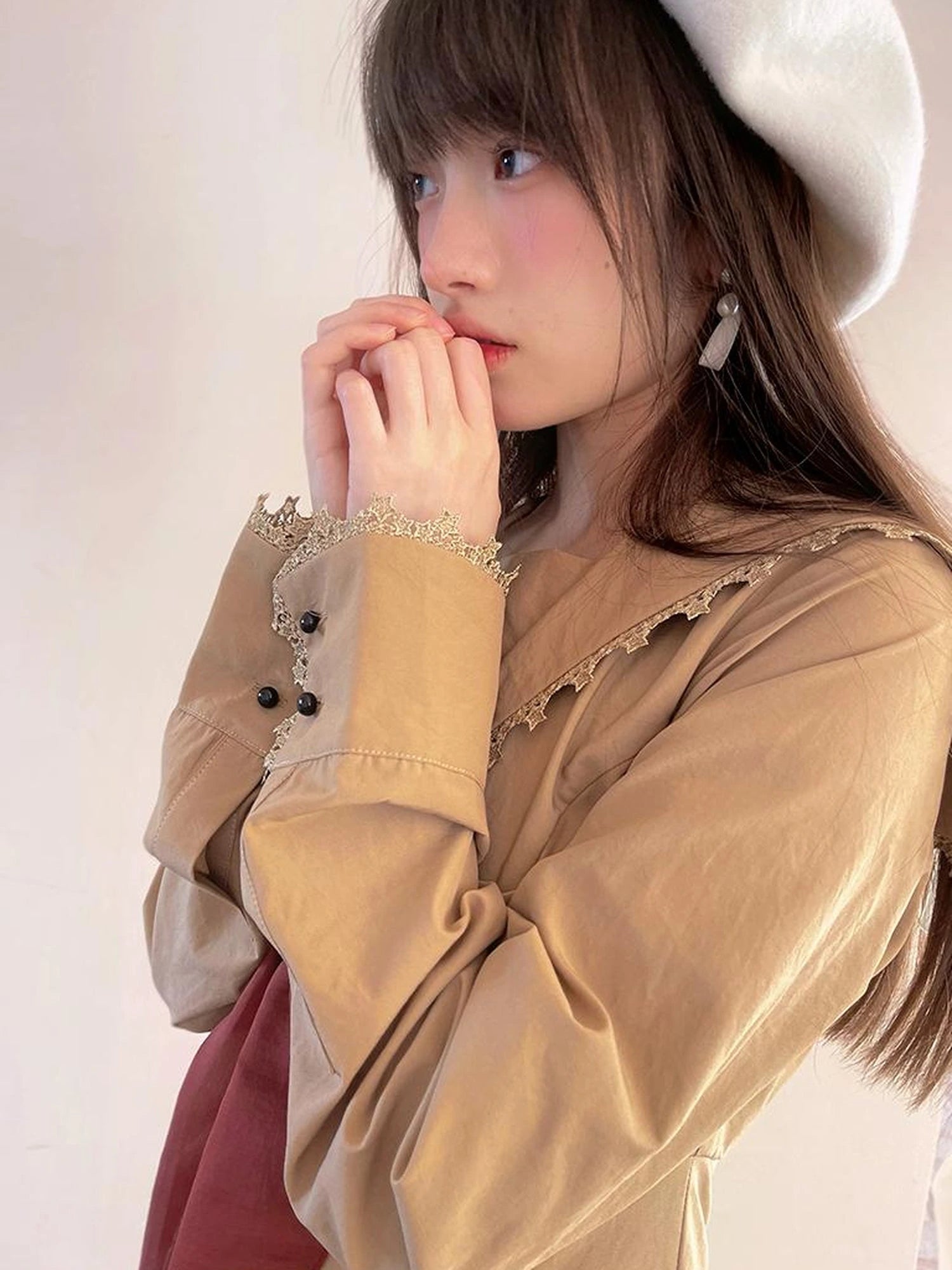 Cotton Sailor Bow Ruffle Hem Long Sleeve Dress