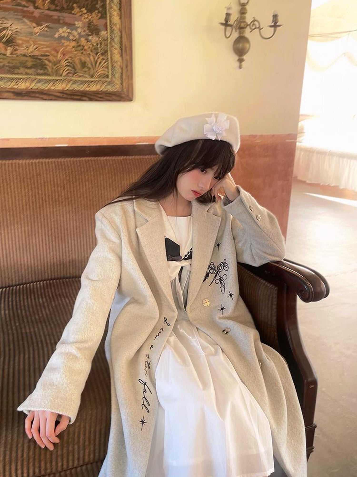 Daytoday Cotton Sailor Bow Ruffle Hem Long Sleeve Dress