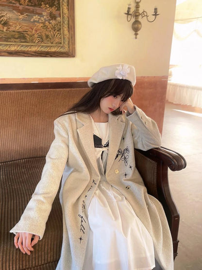 Cotton Sailor Bow Ruffle Hem Long Sleeve Dress