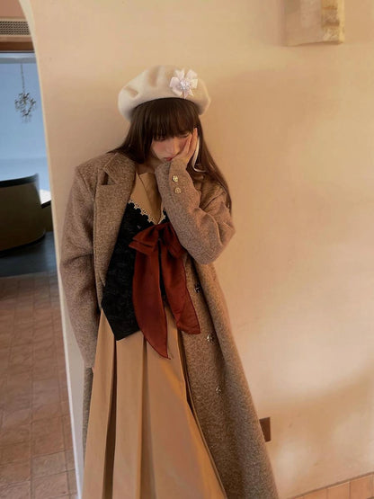 Cotton Sailor Bow Ruffle Hem Long Sleeve Dress