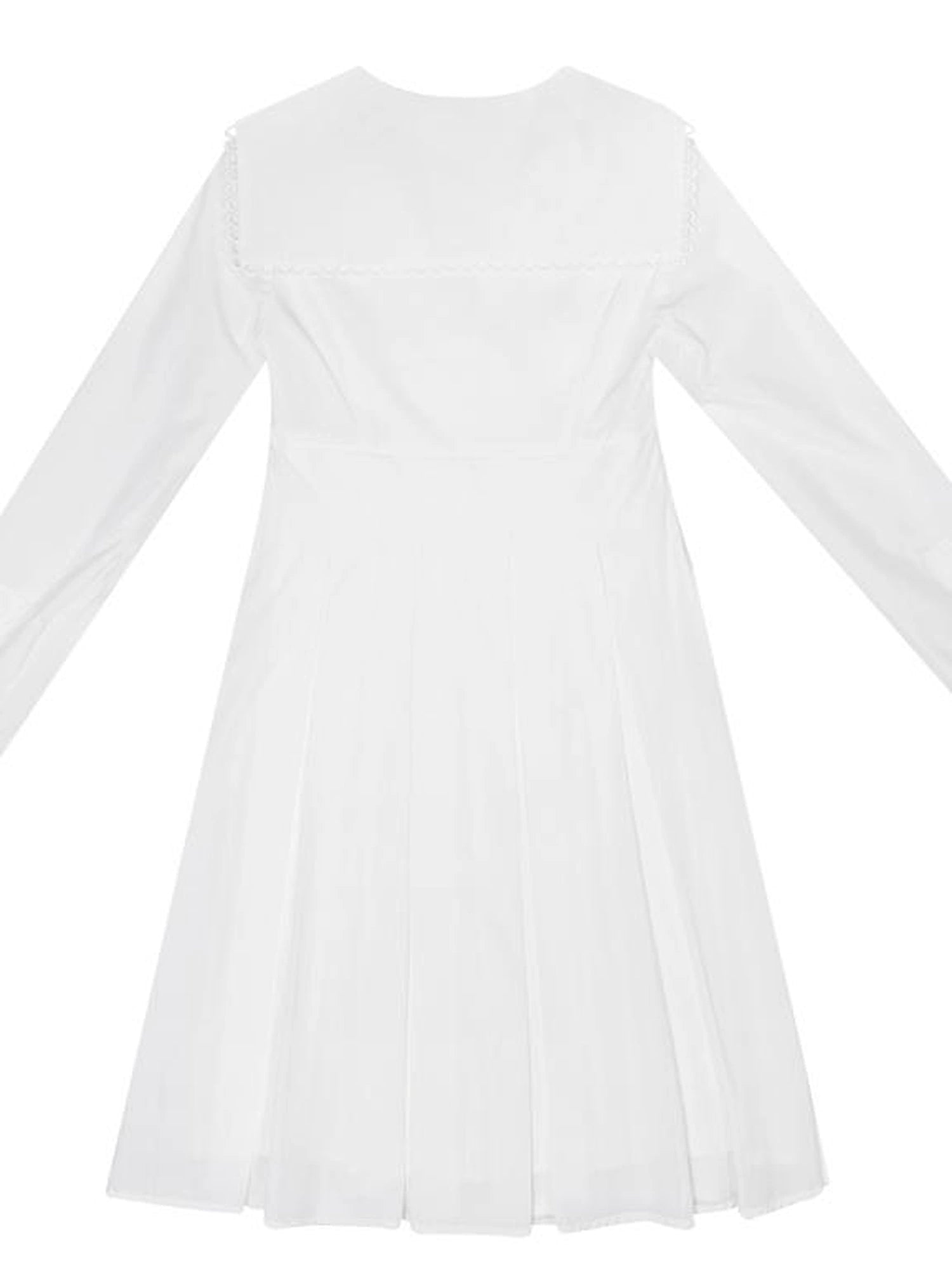 Cotton Sailor Bow Ruffle Hem Long Sleeve Dress