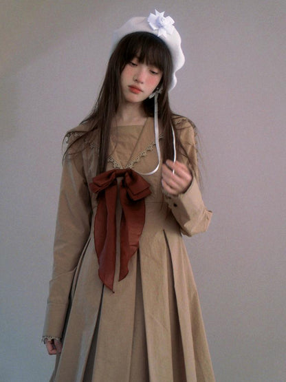 Daytoday Cotton Sailor Bow Ruffle Hem Long Sleeve Dress