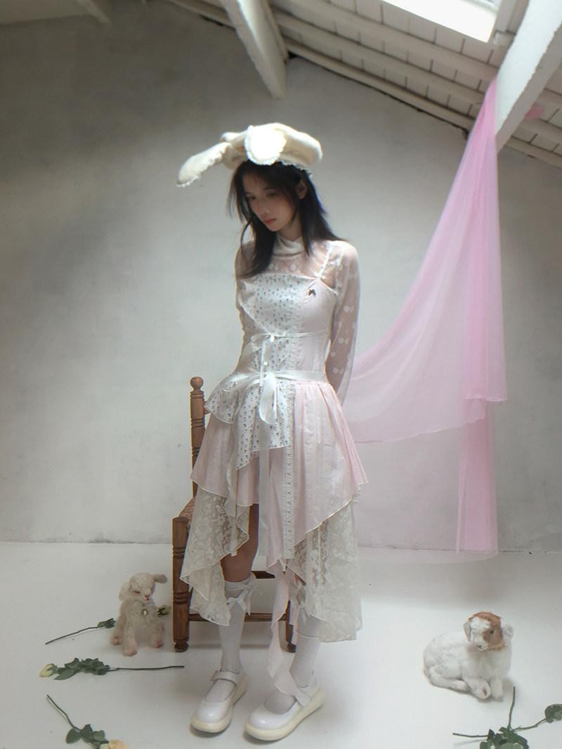 Daytoday Cream Lace Trim Bendable Steel Wire Rabbit Ear Bow Women&