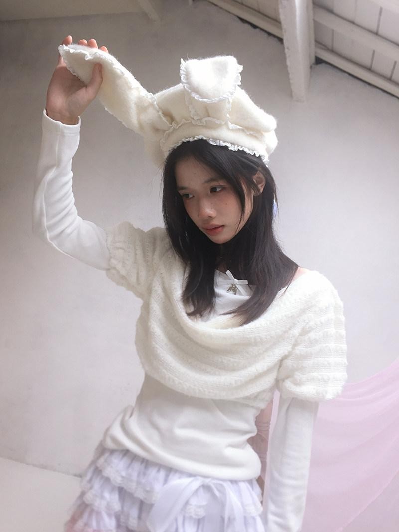 Daytoday Cream Lace Trim Bendable Steel Wire Rabbit Ear Bow Women&