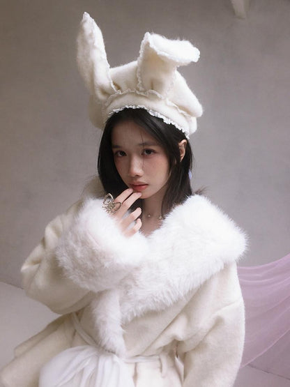 Daytoday Cream Lace Trim Bendable Steel Wire Rabbit Ear Bow Women&