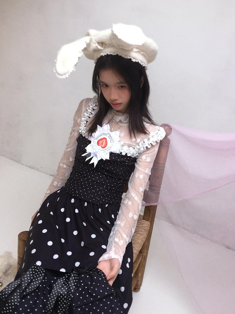 Daytoday Cream Lace Trim Bendable Steel Wire Rabbit Ear Bow Women&