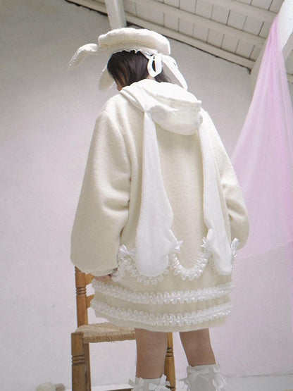 Daytoday Cream Lace Trim Bendable Steel Wire Rabbit Ear Bow Women&