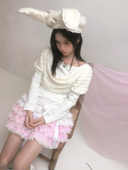 Daytoday Cream Lace Trim Bendable Steel Wire Rabbit Ear Bow Women&