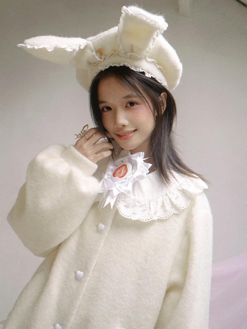 Daytoday Cream Lace Trim Puff Sleeve Round Neck Loose Fit Women&
