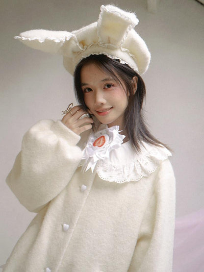 Daytoday Cream Lace Trim Puff Sleeve Round Neck Loose Fit Women&