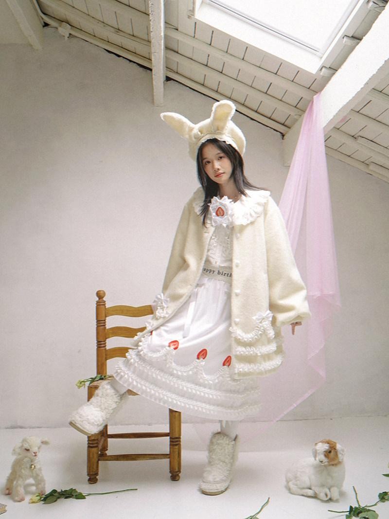 Daytoday Cream Lace Trim Puff Sleeve Round Neck Loose Fit Women&