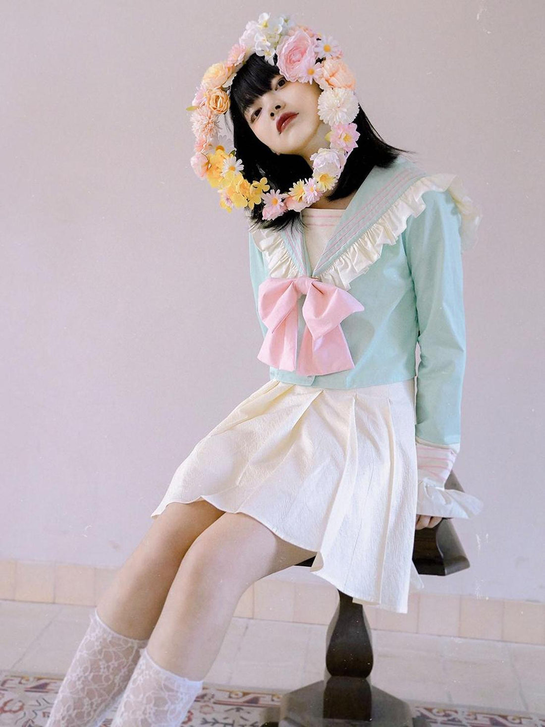 Daytoday Creamy Sailor Collar Short Jacket For Girls
